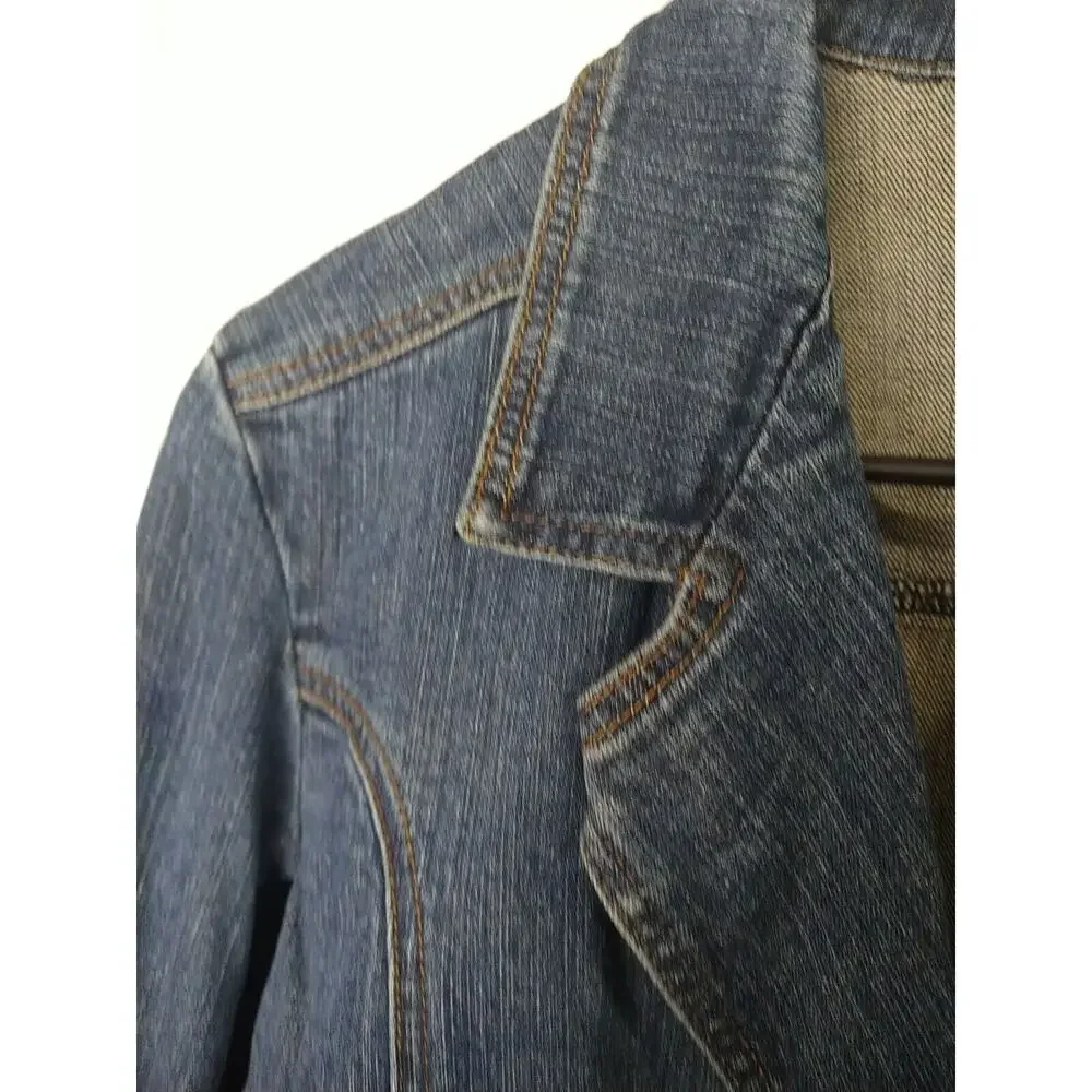 Passport Woman 12 Denim Jacket Button Front Pocket Casual Button Sleeve Y2K